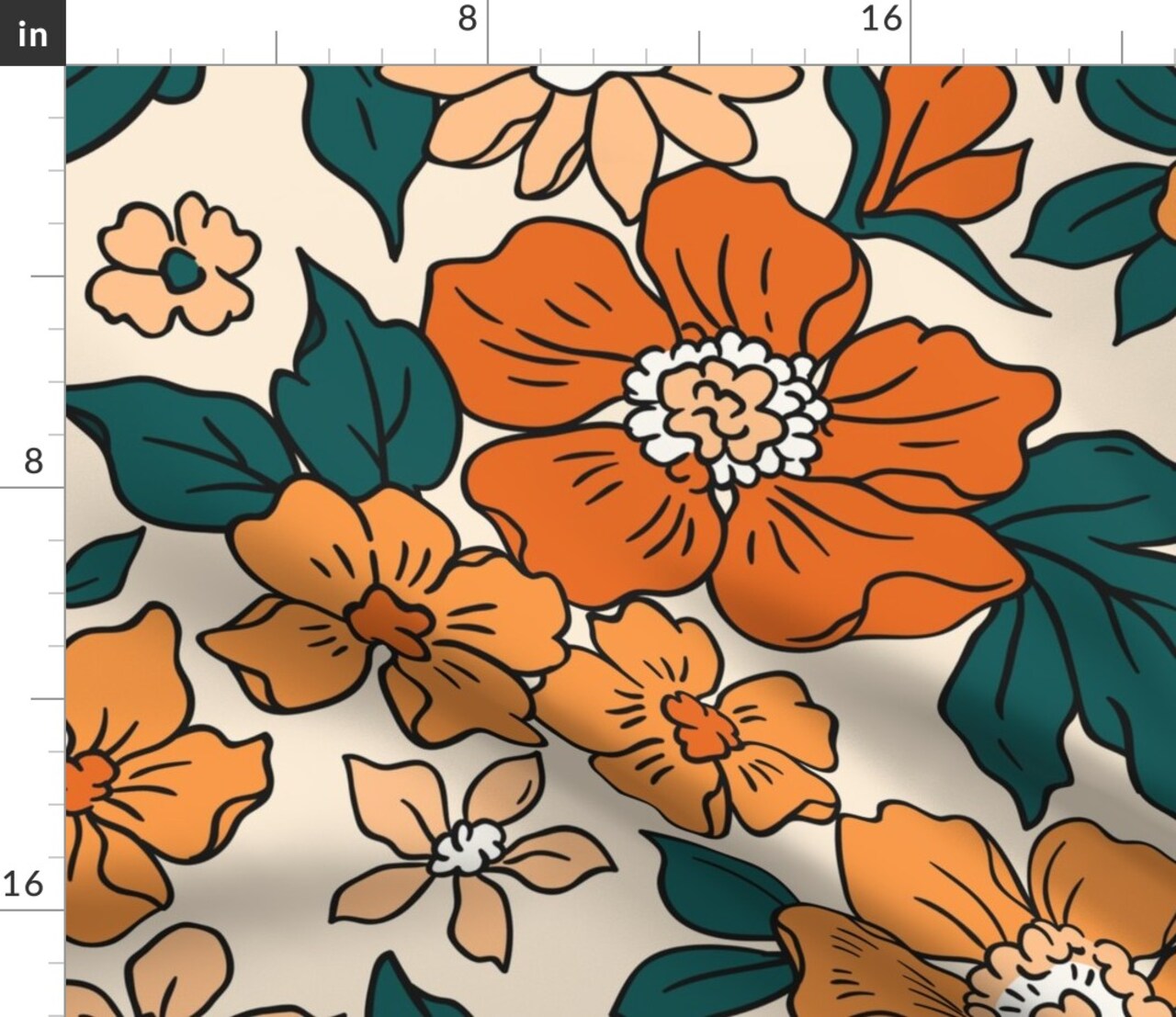 Tropical Flowers Botanical Retro Mid Century Large Scale Floral Custom Printed Fabric by Spoonflower Various Fabrics by the Yard or Fat Quarter